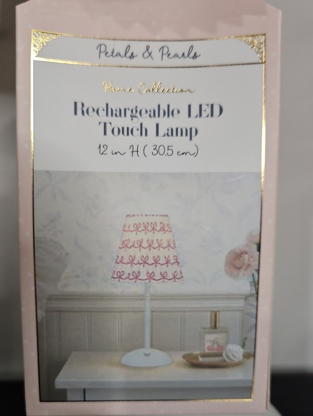 Rechargeable LED Touch Lamp with Pink Ribbon Shade, Cord Included, NWT